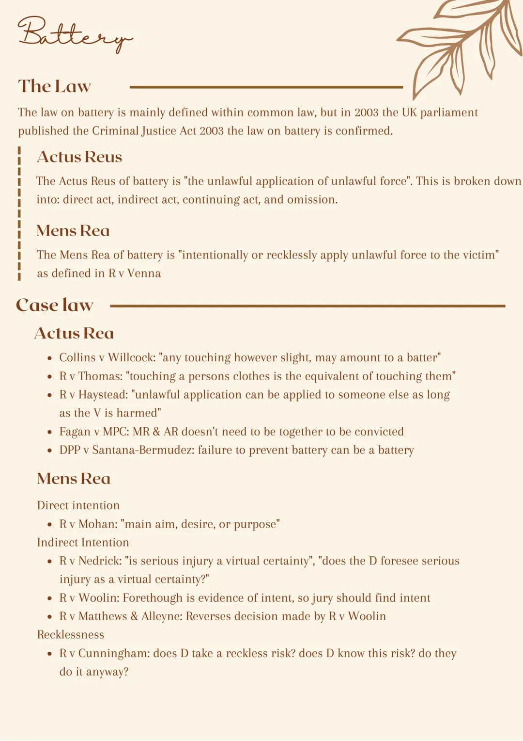 Non fatal
offenses
against
the
person Assault
The Law
The law on assault is mainly defined within common law, but in 2003 the UK parliament
