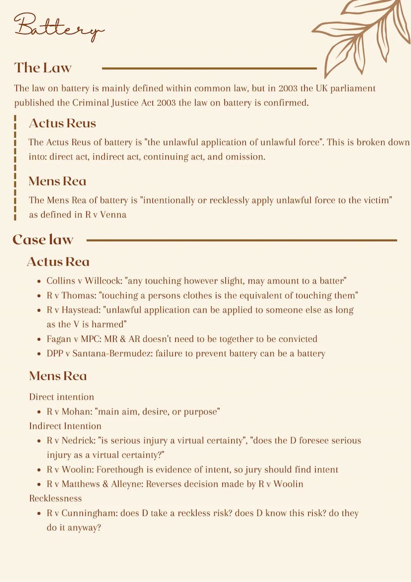Non fatal
offenses
against
the
person Assault
The Law
The law on assault is mainly defined within common law, but in 2003 the UK parliament
