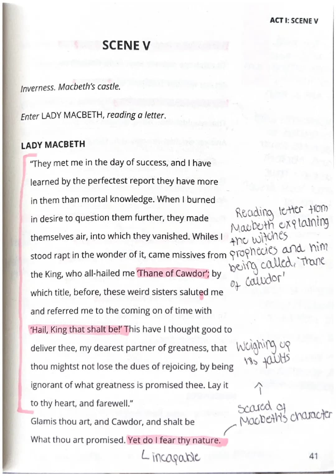 SCENE V
ACT I: SCENE V
Inverness. Macbeth's castle.
Enter LADY MACBETH, reading a letter.
LADY MACBETH
"They met me in the day of success, a