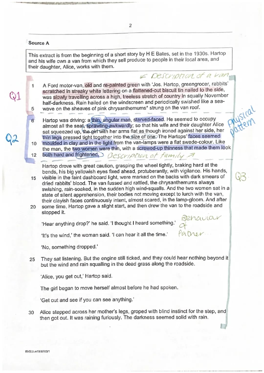 Q1
Source A
This extract is from the beginning of a short story by H E Bates, set in the 1930s. Hartop
and his wife own a van from which the