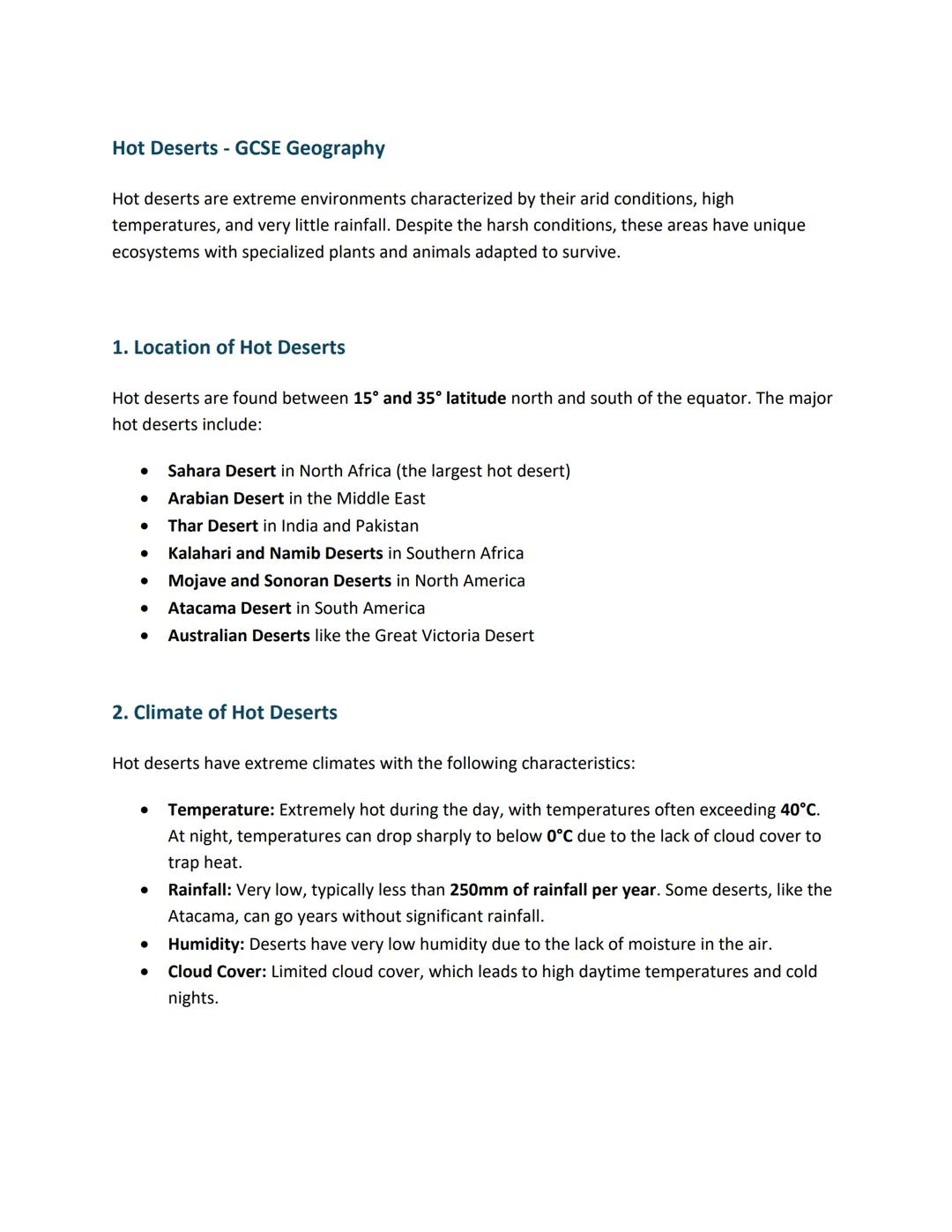 Hot Deserts - GCSE Geography
Hot deserts are extreme environments characterized by their arid conditions, high
temperatures, and very little