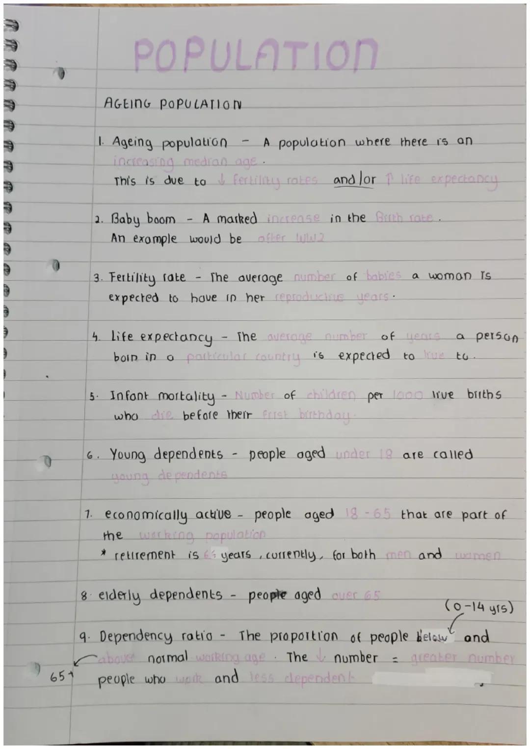 Ageing population terms 