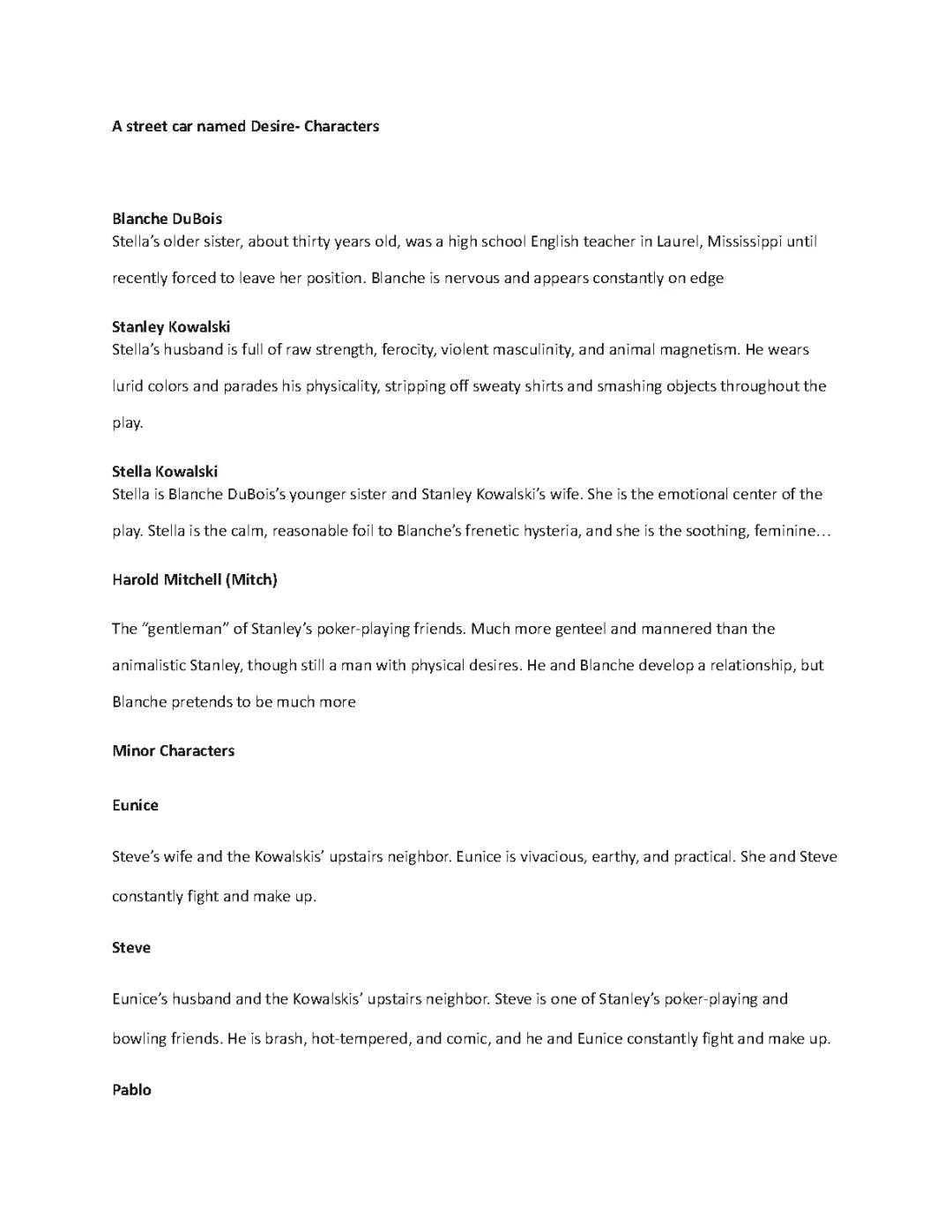 AQA: A Streetcar Named Desire - Characters