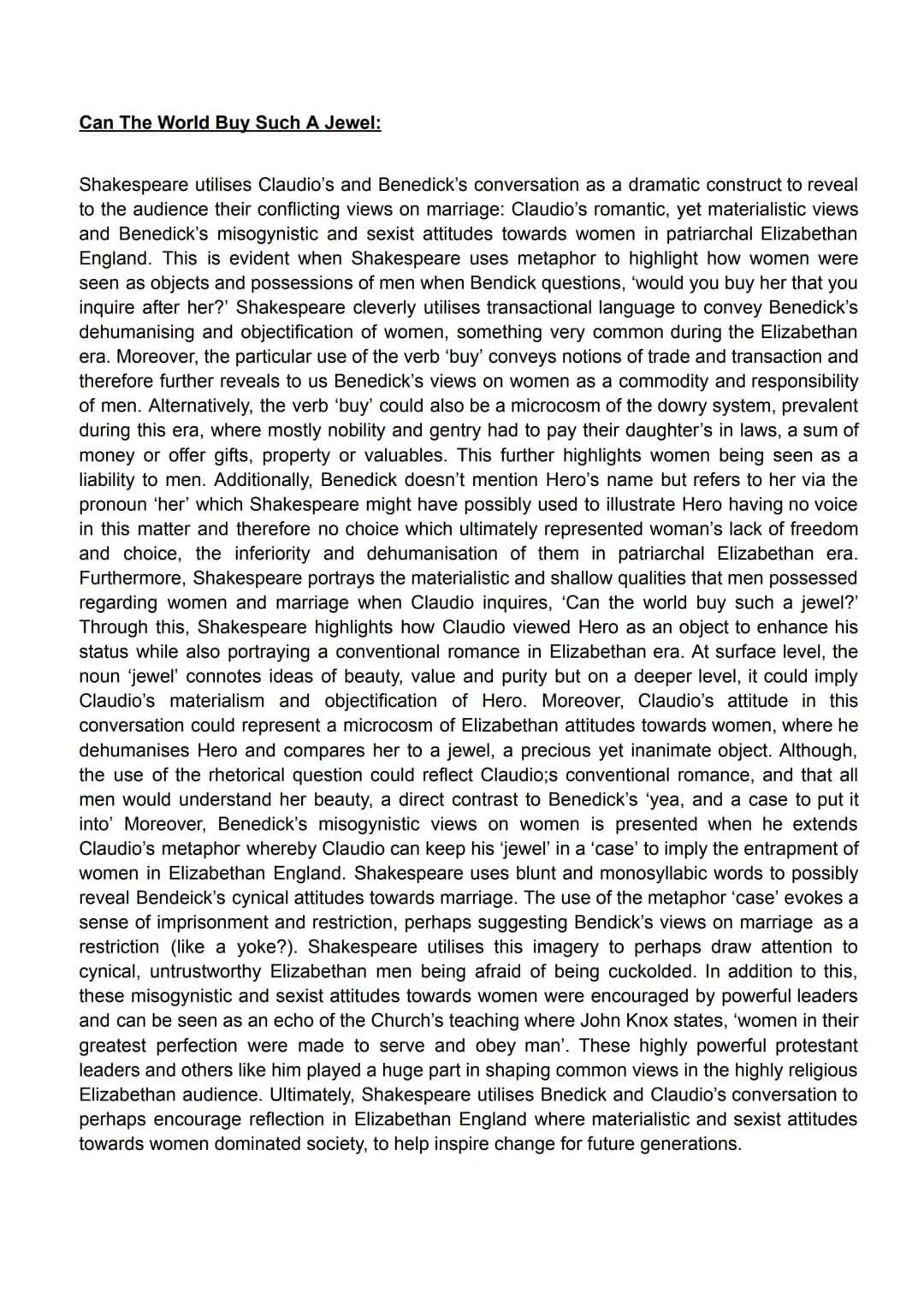 Merry War:
In this extract, Shakespeare presents the relationship between Beatrice and
Benedick as an unusual one from an Elizabethan perspe