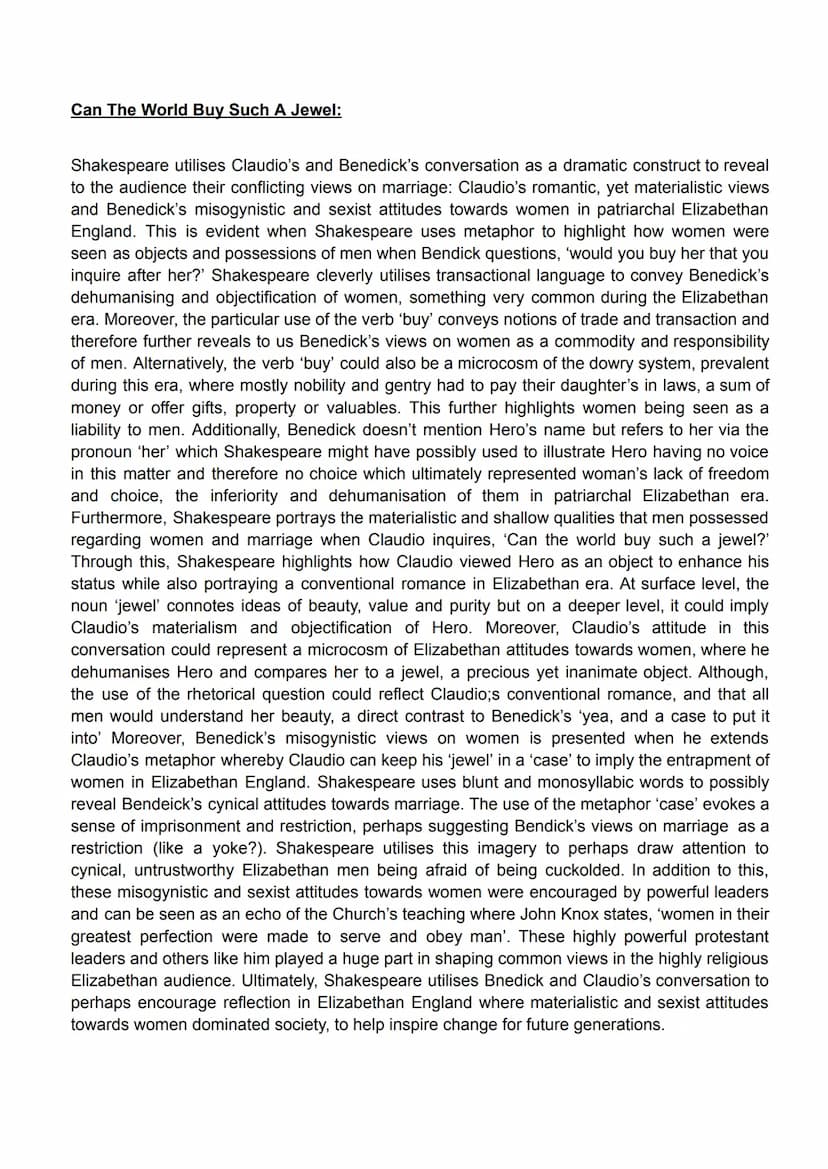 Merry War:
In this extract, Shakespeare presents the relationship between Beatrice and
Benedick as an unusual one from an Elizabethan perspe