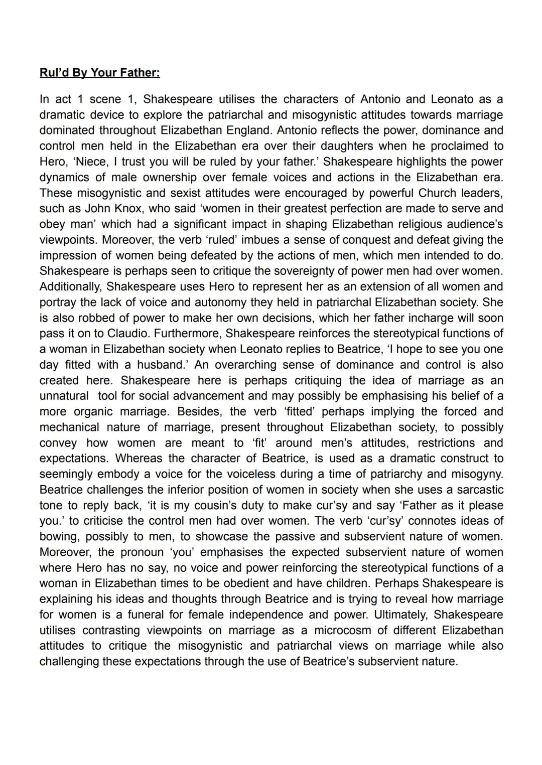 Merry War:
In this extract, Shakespeare presents the relationship between Beatrice and
Benedick as an unusual one from an Elizabethan perspe