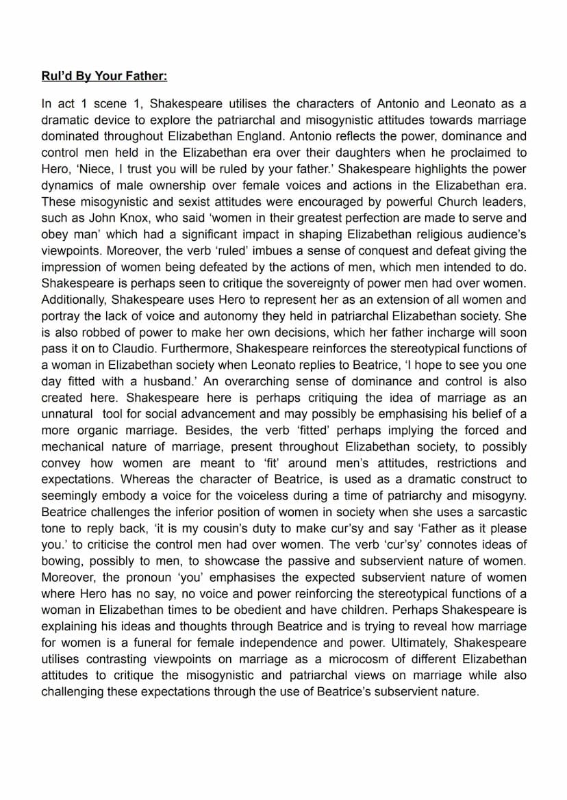 Merry War:
In this extract, Shakespeare presents the relationship between Beatrice and
Benedick as an unusual one from an Elizabethan perspe