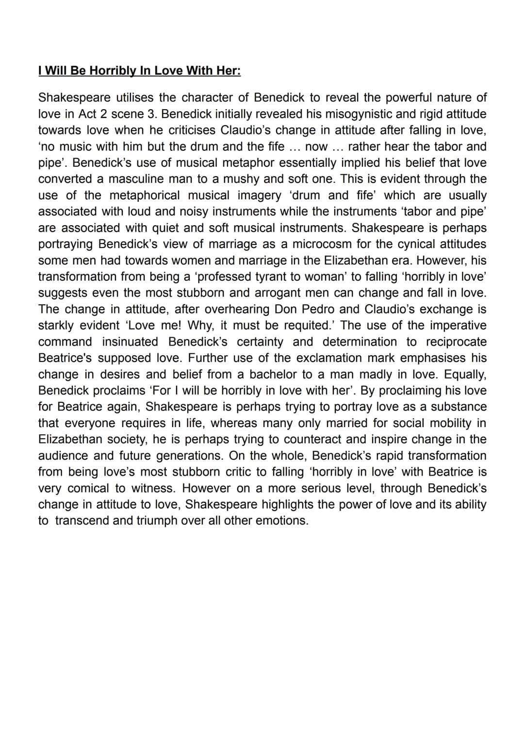 Merry War:
In this extract, Shakespeare presents the relationship between Beatrice and
Benedick as an unusual one from an Elizabethan perspe
