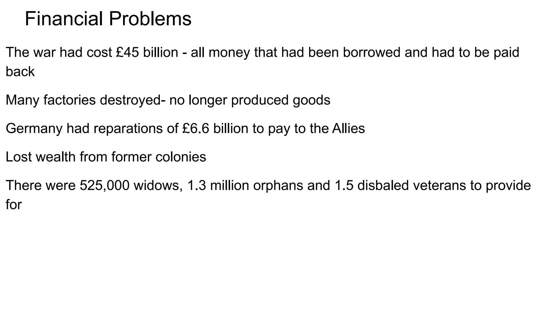 Hitler and Nazi Germany
1919-1939 Problems for Germany at the end of WW1
Navy Blockage
Government and economy relied on imports of food and 