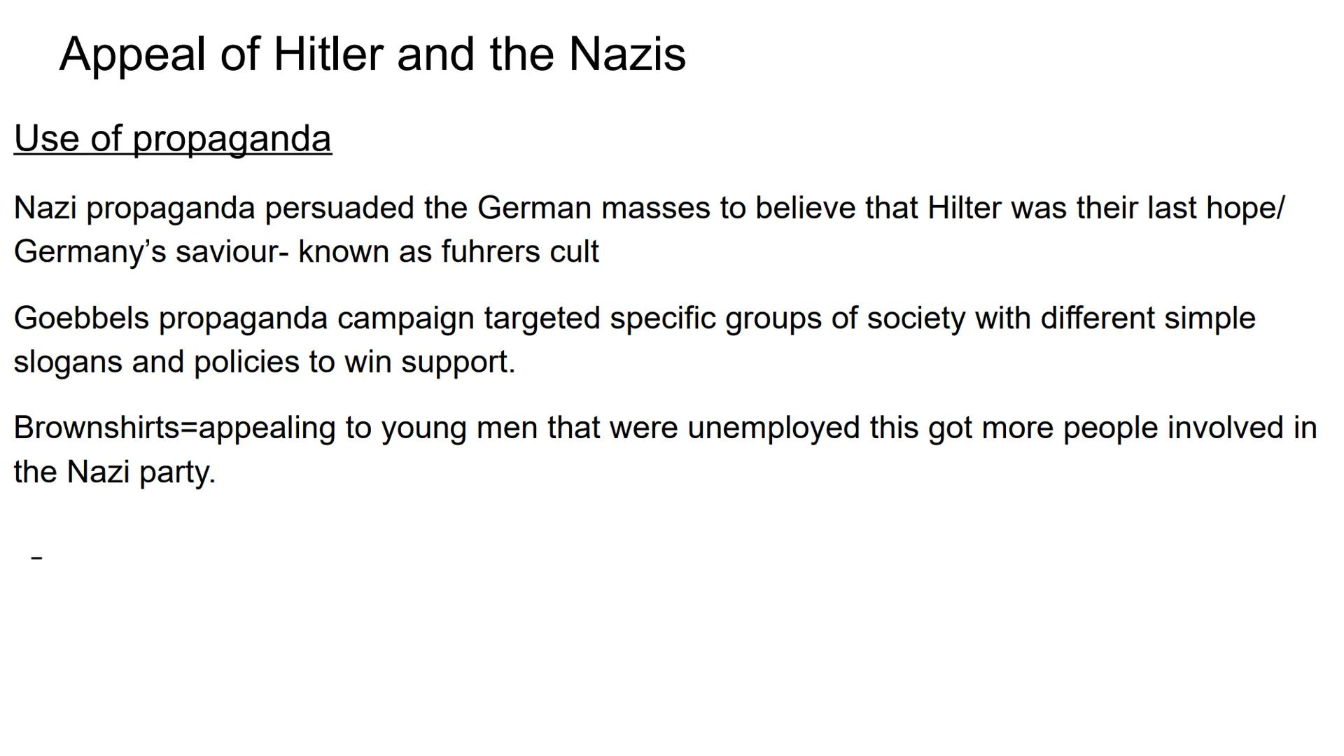 Hitler and Nazi Germany
1919-1939 Problems for Germany at the end of WW1
Navy Blockage
Government and economy relied on imports of food and 