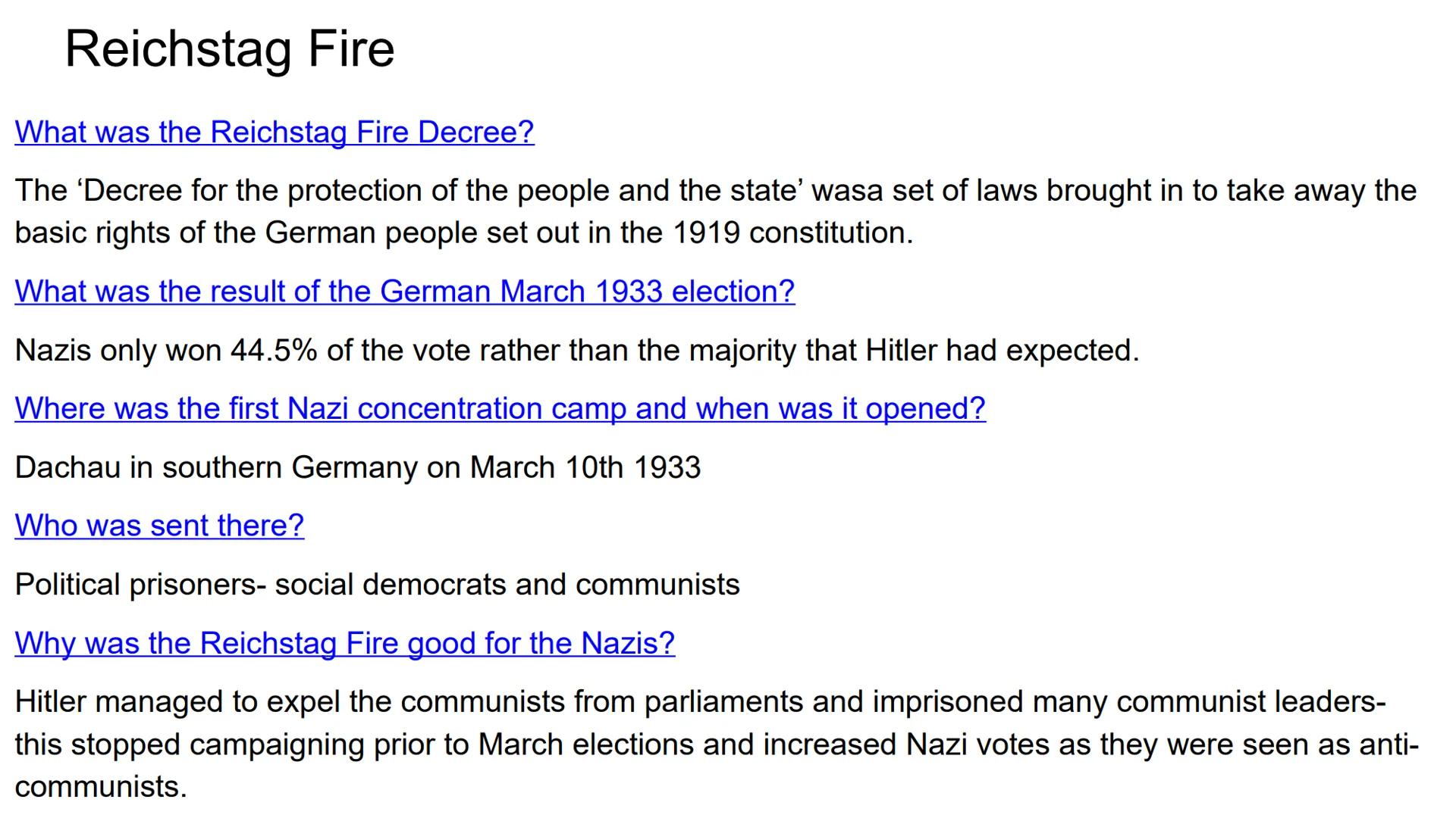 Hitler and Nazi Germany
1919-1939 Problems for Germany at the end of WW1
Navy Blockage
Government and economy relied on imports of food and 