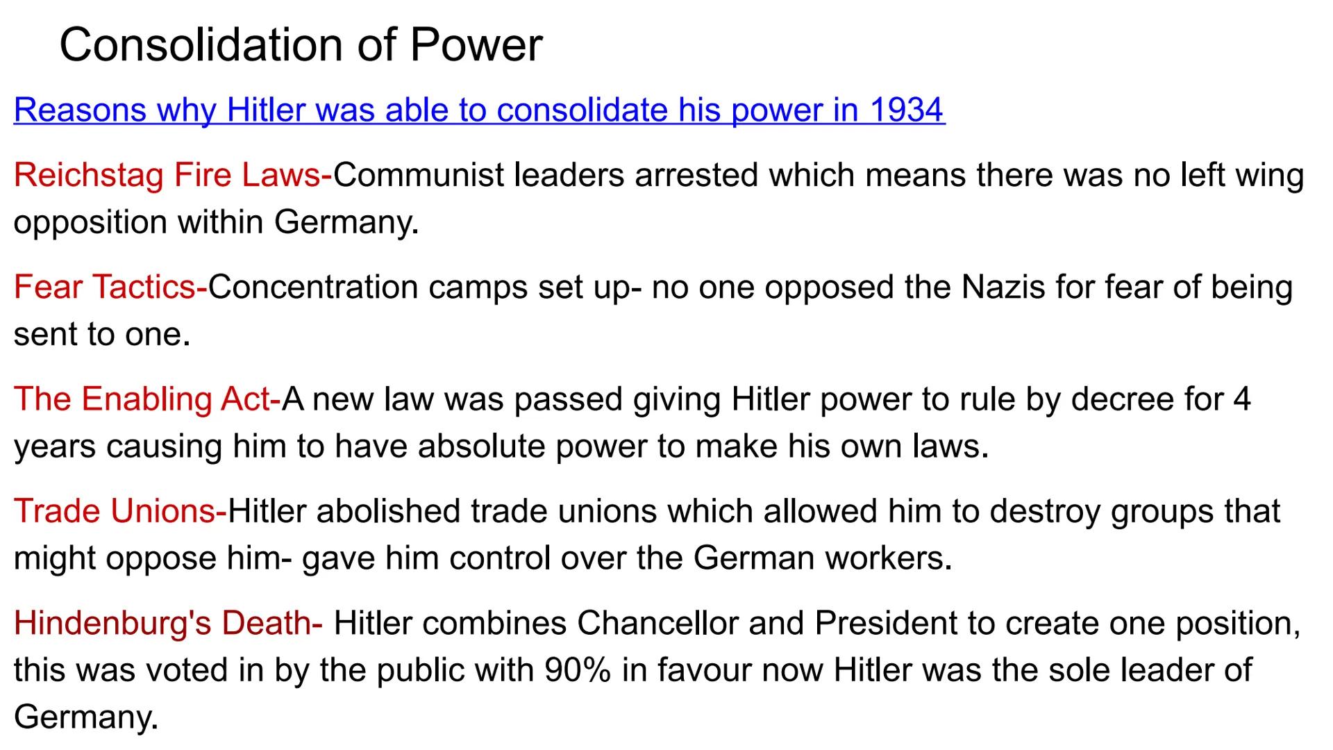 Hitler and Nazi Germany
1919-1939 Problems for Germany at the end of WW1
Navy Blockage
Government and economy relied on imports of food and 