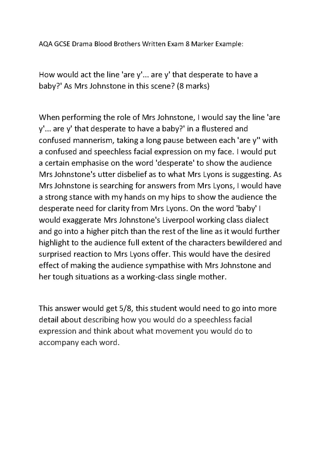 AQA GCSE Drama Written Exam 8 Mark Example
