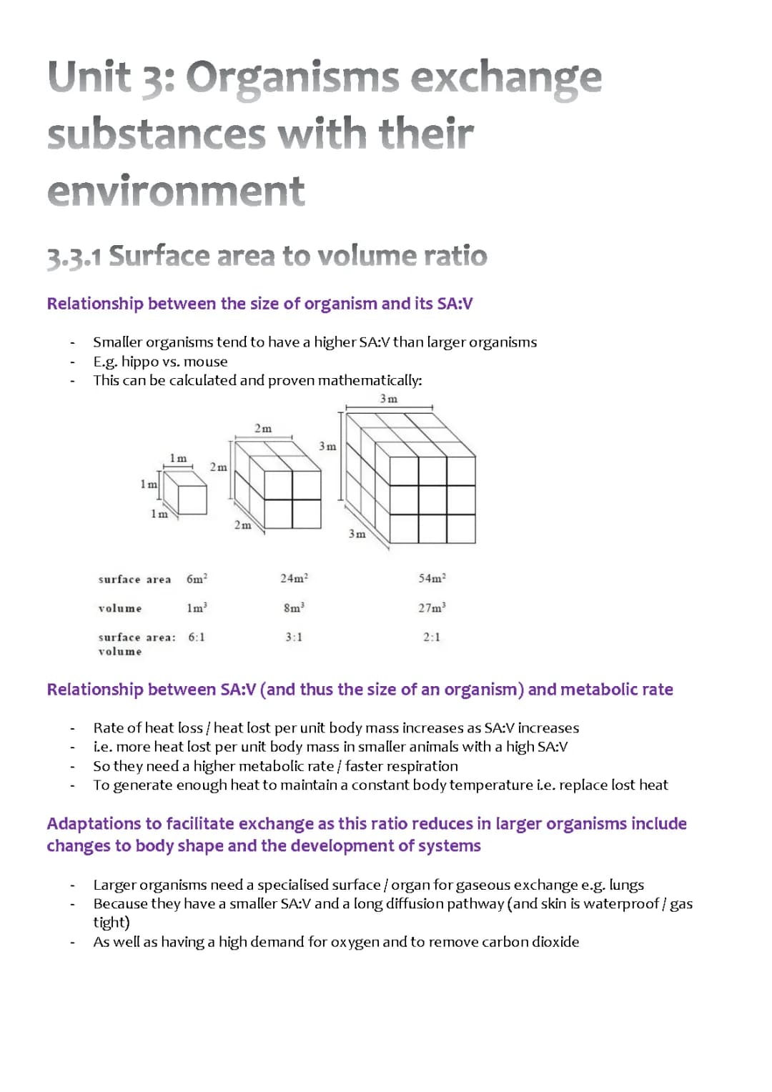 AQA A Level Biology Topic 3: Organisms and Gas Exchange - Exam Questions, Notes, and Examples