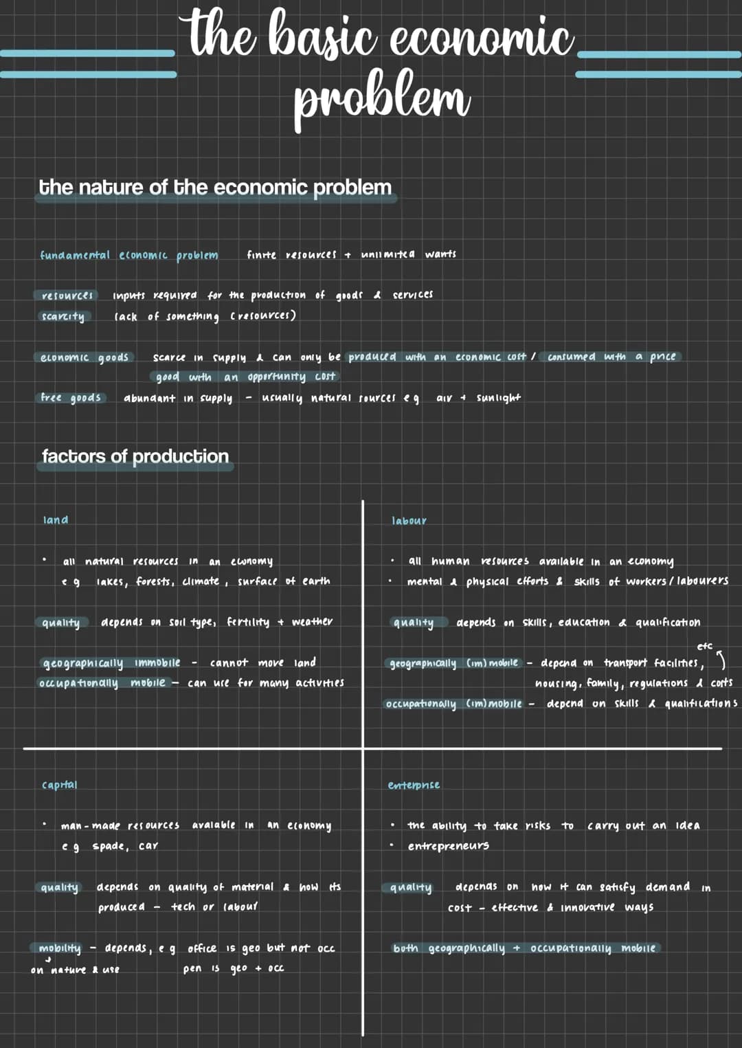 the nature of the economic problem
the basic economic.
problem
fundamental economic problem finite resources + unlimited wants
resources inp