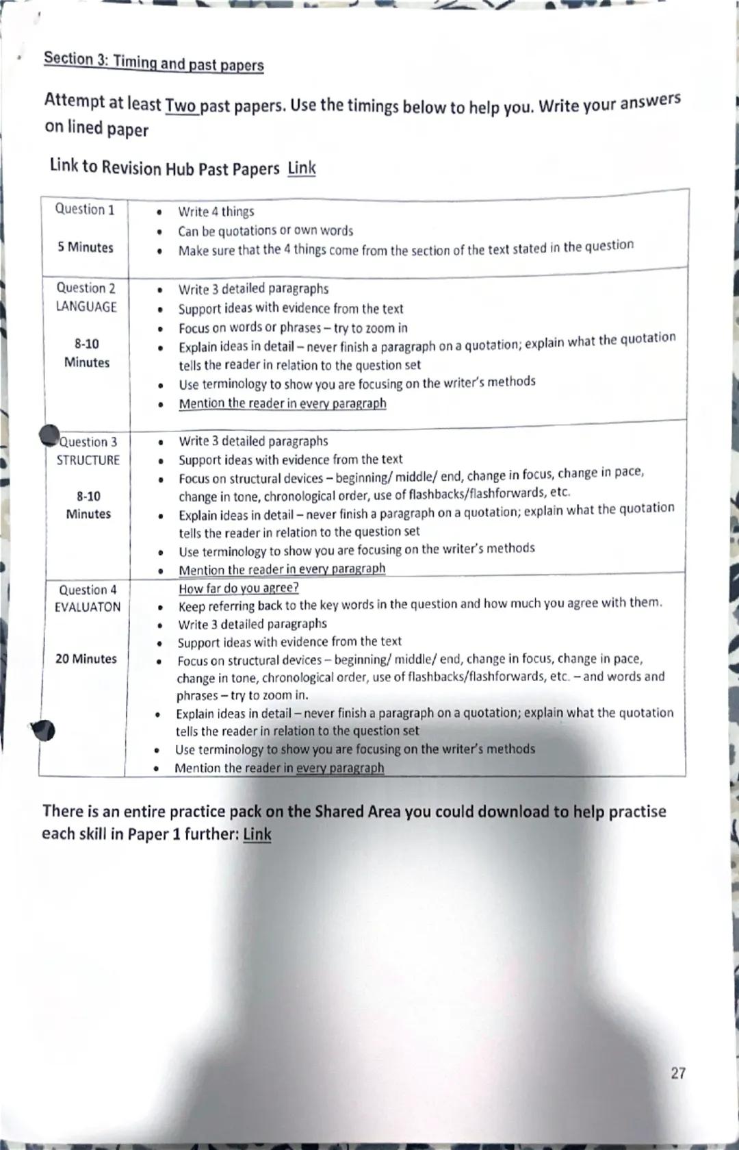 english language paper 1 structure