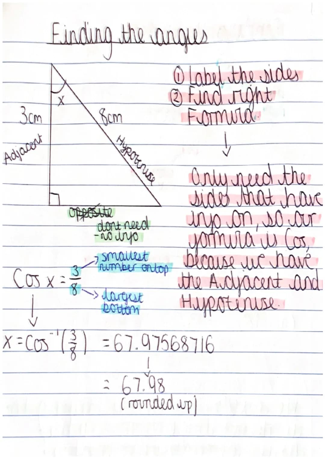 o
Trigonometry
Hypotenuse
Angle
och auch
Steps:
1. Label the triangle
2. Pick correct Formula.
3. Set up the equation.
4 Souve it
Adjacent
H