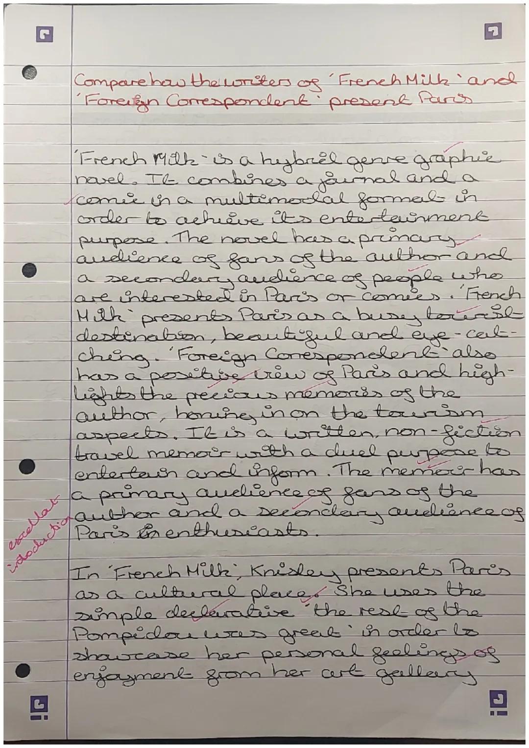Compare how the writer of French Milk and
Foreign Correspondent present Paris
French Milk is a hybrål genre graphie
novel. It combines a jou