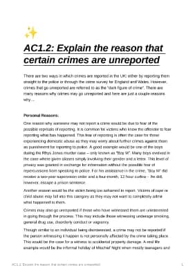 Know Unit 1 - AC1.2: Explain the reason that certain crimes are unreported thumbnail