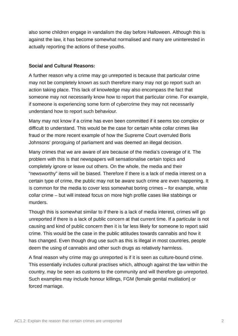 AC1.2: Explain the reason that
certain crimes are unreported
There are two ways in which crimes are reported in the UK: either by reporting 