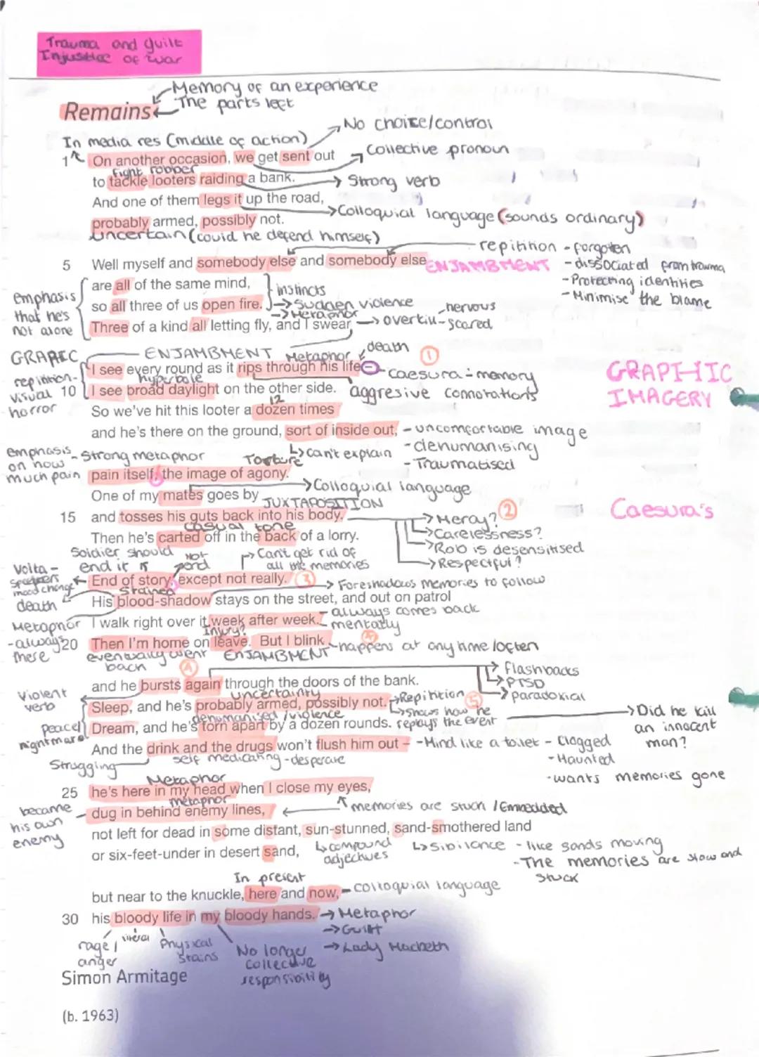 # Trauma and guilt
## Injustice of war

Remains The parts lect

In media res (mickile of action)

1 On another occasion, we get sent out Cor