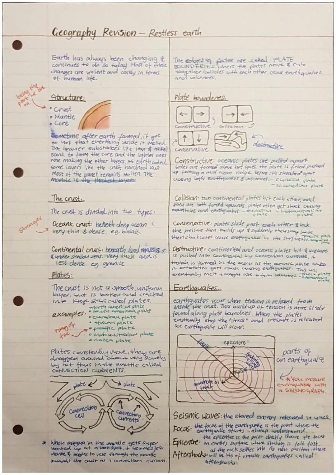 being the
part we live
PM.
stronger
Geography Revision - Restless earth
Earth has always been changing &
continues to do so today. Most of t