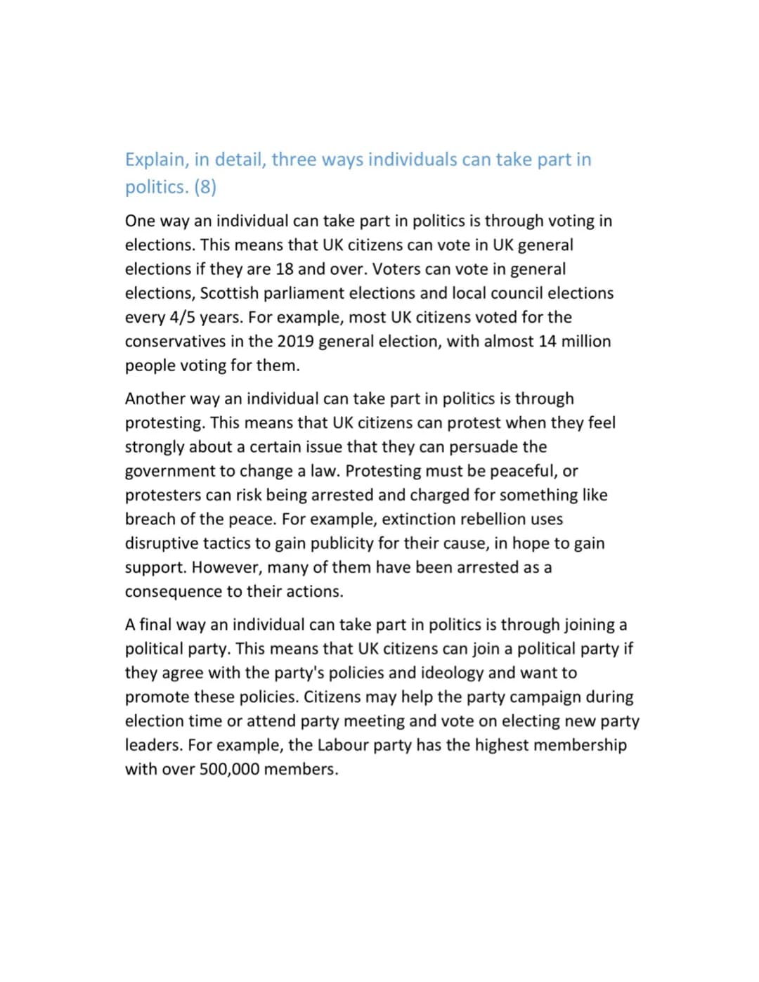 
<p>In the United Kingdom, two key features of democracy are freedom of speech and free media. Freedom of speech allows UK citizens to expre