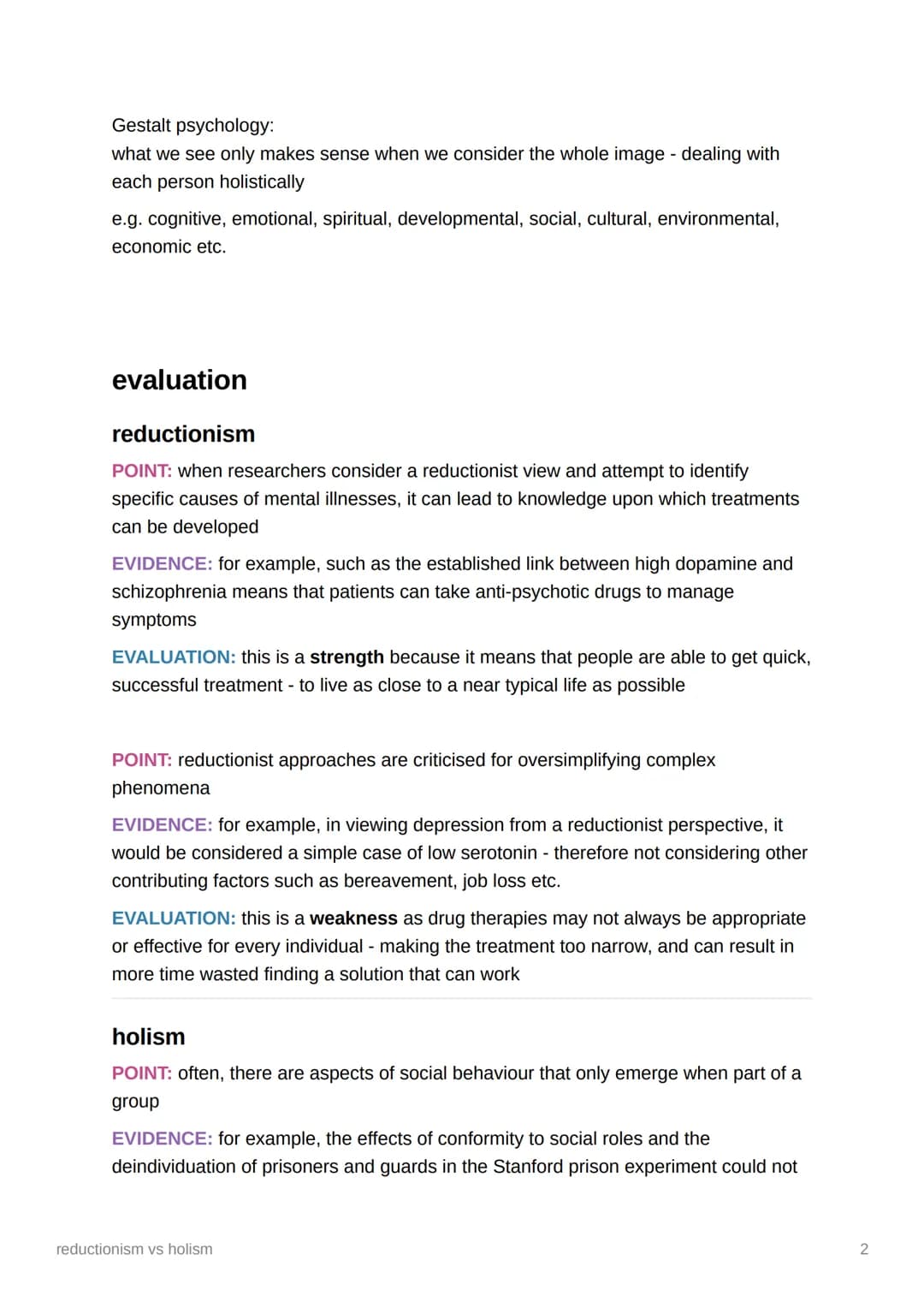 2
reductionism vs holism
reductionism
this is analysing behaviour by breaking it down into its constituent parts.
it is based on the idea of