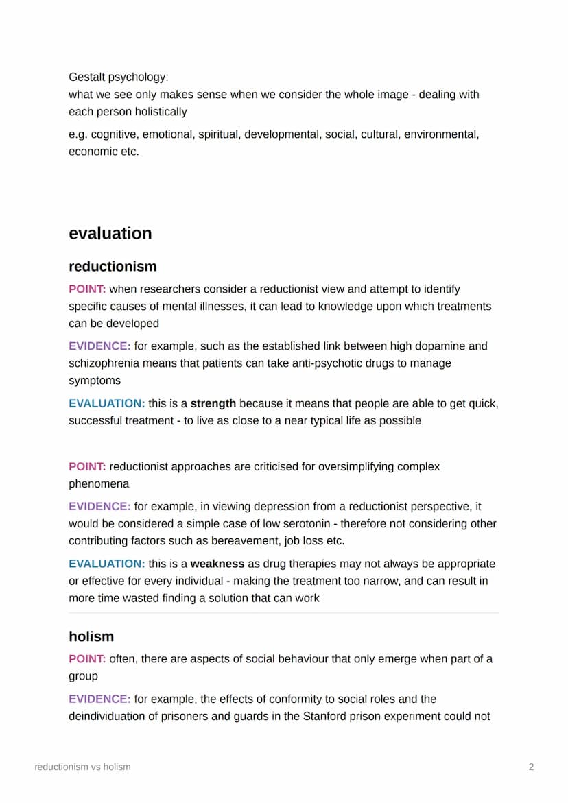 2
reductionism vs holism
reductionism
this is analysing behaviour by breaking it down into its constituent parts.
it is based on the idea of