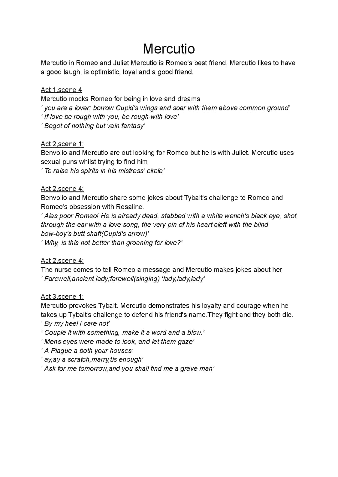 Quotes from mercutio and benvolio