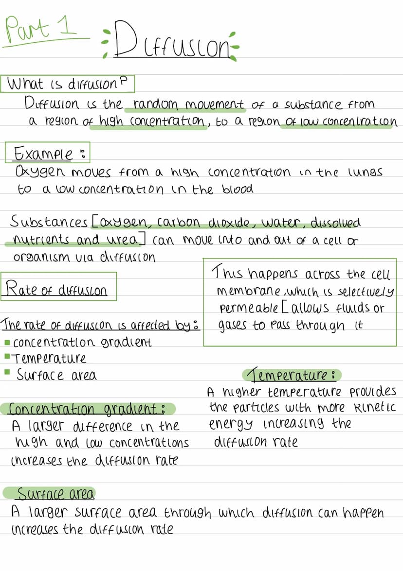 Part 1 = Diffusion=
What is diffusion P
Diffusion is the random movement of a substance from
a region of high concentration, to a region of 