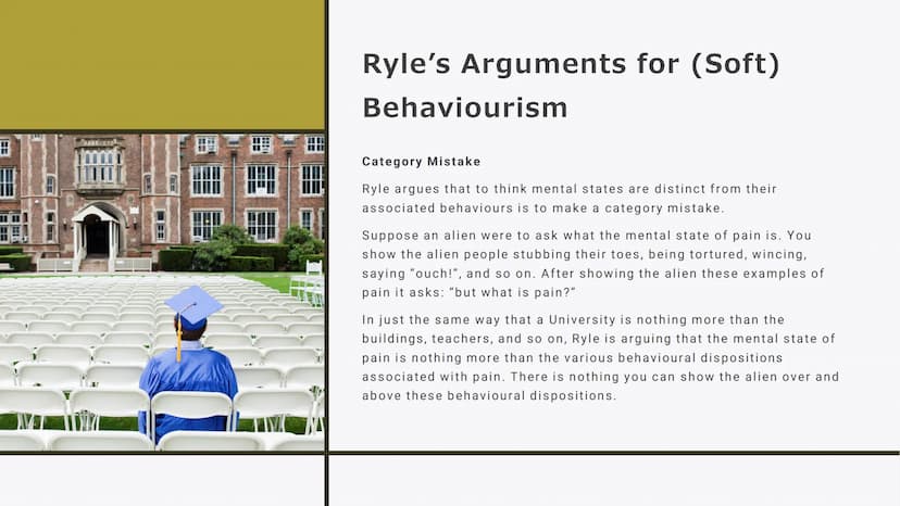 BEHAVIOURISM
Philosophy Revision Cards An Overview of
Behaviourism
Behaviourism is the idea that mental states -
such as pain, pleasure, sad