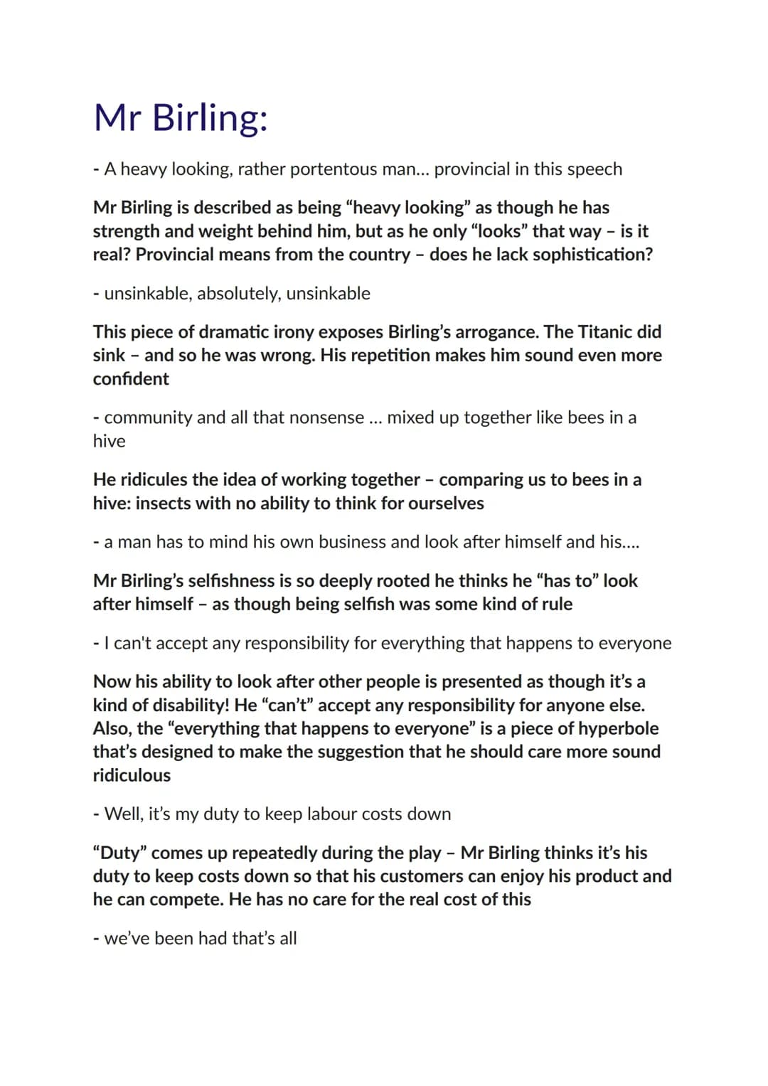 Explore Mr Birling's Dramatic Irony, Mrs Birling's Class Distinction, and Sheila's Childlike Behavior