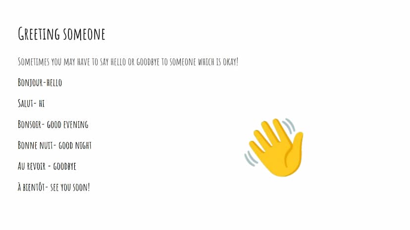 FRENCH BASICS
HERE'S SOME HELPFUL THINGS TO KNOW INTRODUCING YOURSELF
INSERT A NUMBER
JE M'APPELLE...
MY NAME IS...
J'AI ... ANS-
...
I AM..