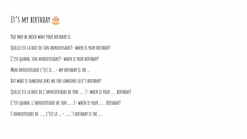 FRENCH BASICS
HERE'S SOME HELPFUL THINGS TO KNOW INTRODUCING YOURSELF
INSERT A NUMBER
JE M'APPELLE...
MY NAME IS...
J'AI ... ANS-
...
I AM..