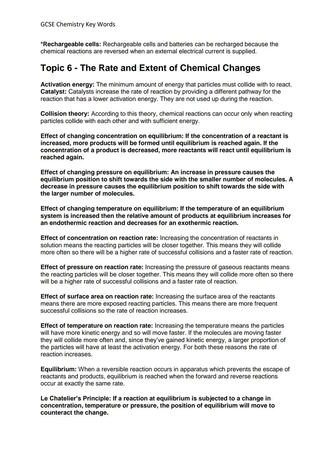 GCSE Chemistry Key Words
Definitions and Concepts for AQA Chemistry GCSE
Definitions in **bold** are for higher tier only
Topic 1- Atomic St