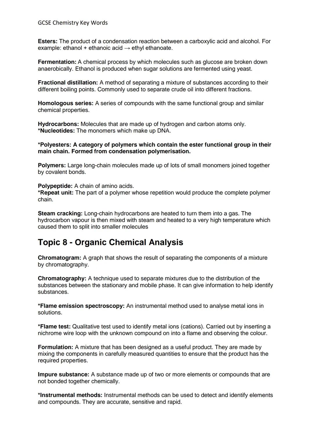 GCSE Chemistry Key Words
Definitions and Concepts for AQA Chemistry GCSE
Definitions in **bold** are for higher tier only
Topic 1- Atomic St