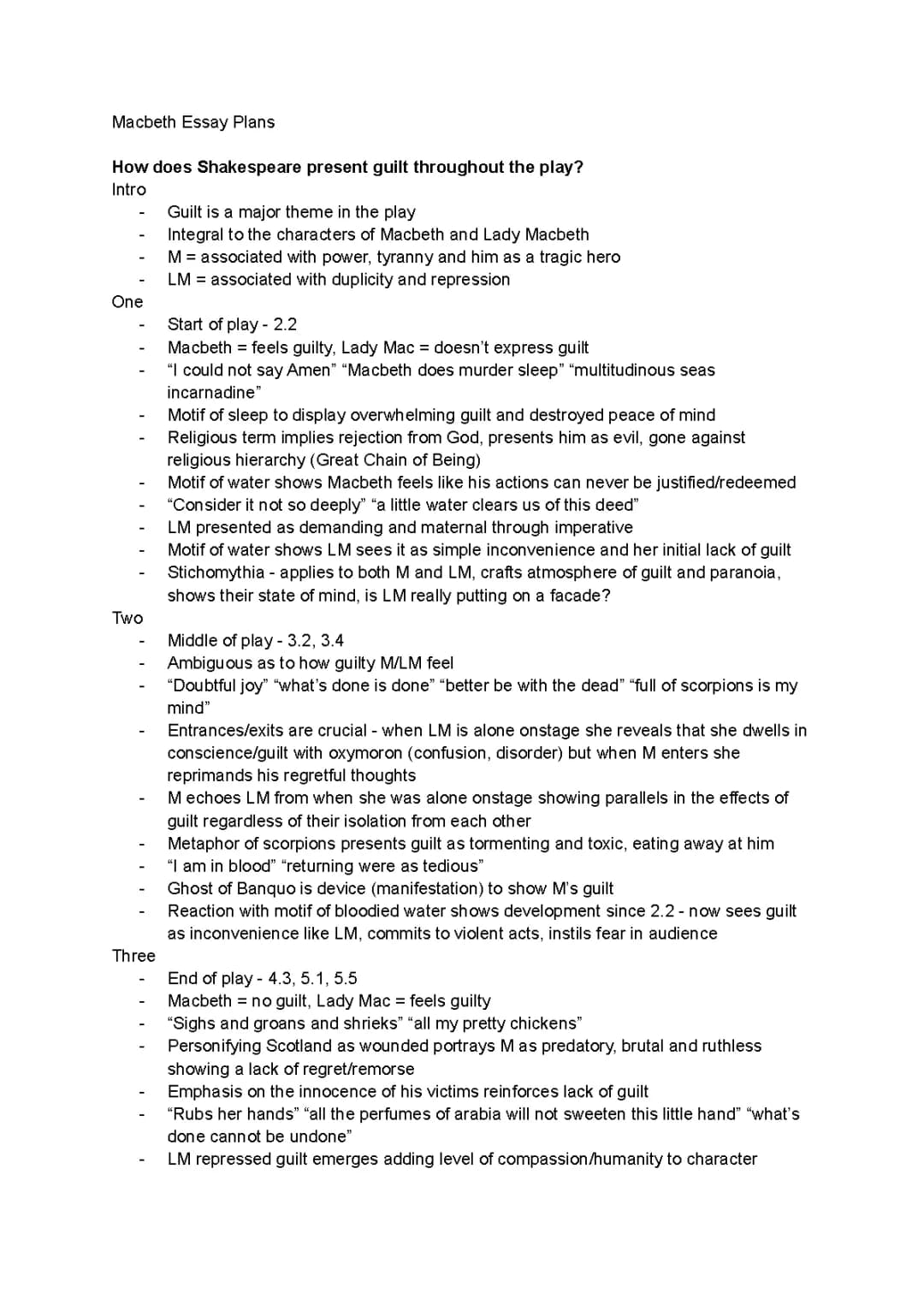 macbeth in depth essay plans for some key characters and themes
