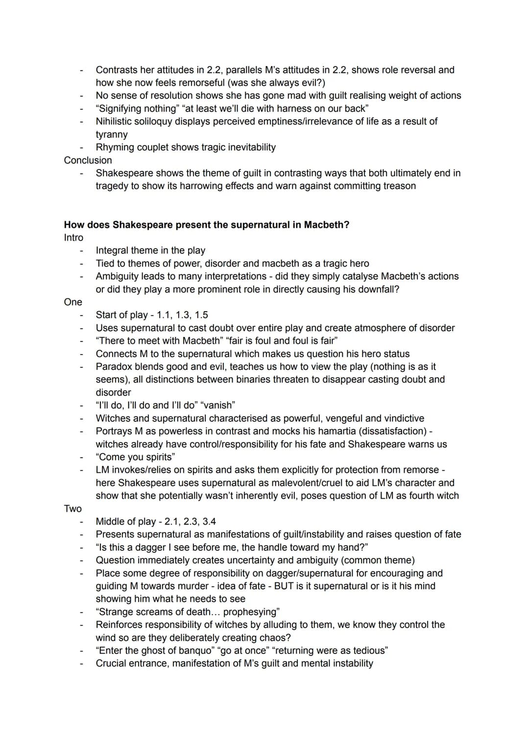 Macbeth Essay Plans
How does Shakespeare present guilt throughout the play?
Intro
-
One
Two
Three
Guilt is a major theme in the play
Integra