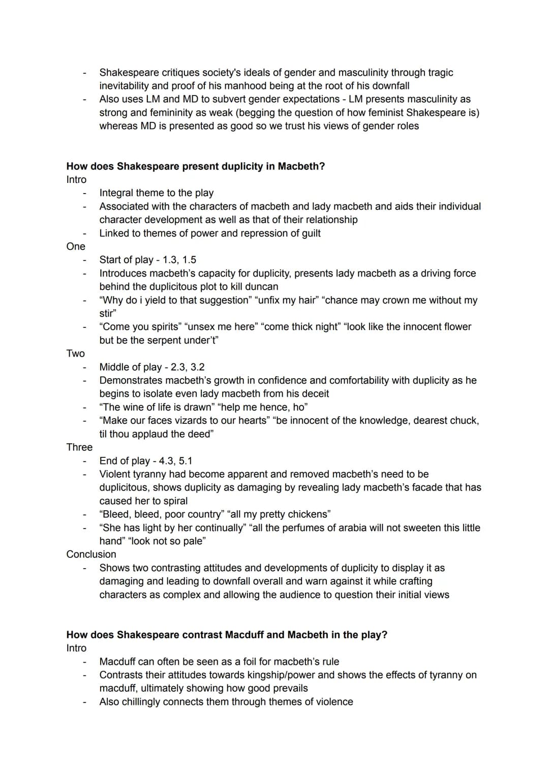Macbeth Essay Plans
How does Shakespeare present guilt throughout the play?
Intro
-
One
Two
Three
Guilt is a major theme in the play
Integra