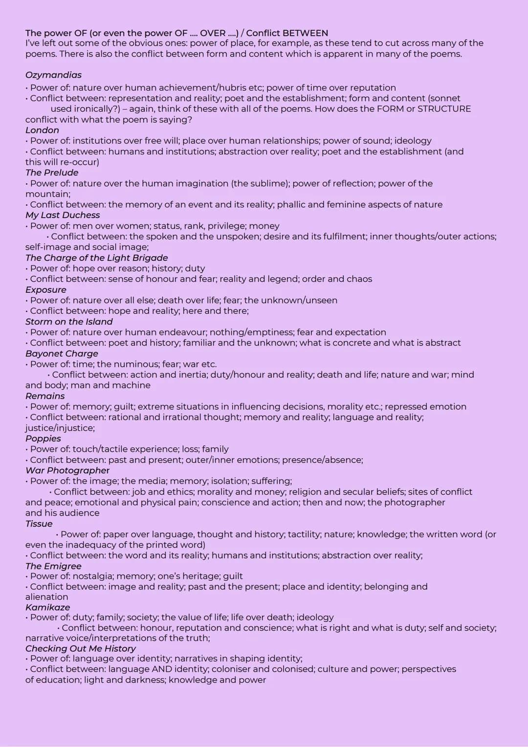 'Power and Conflict' Poetry Anthology Revision
Practice Questions
1. Compare the ways poets present ideas about pride in 'Ozymandias' and in