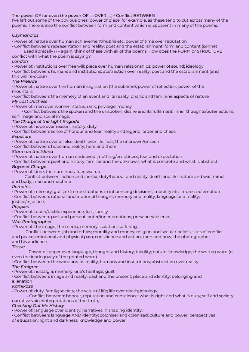 'Power and Conflict' Poetry Anthology Revision
Practice Questions
1. Compare the ways poets present ideas about pride in 'Ozymandias' and in