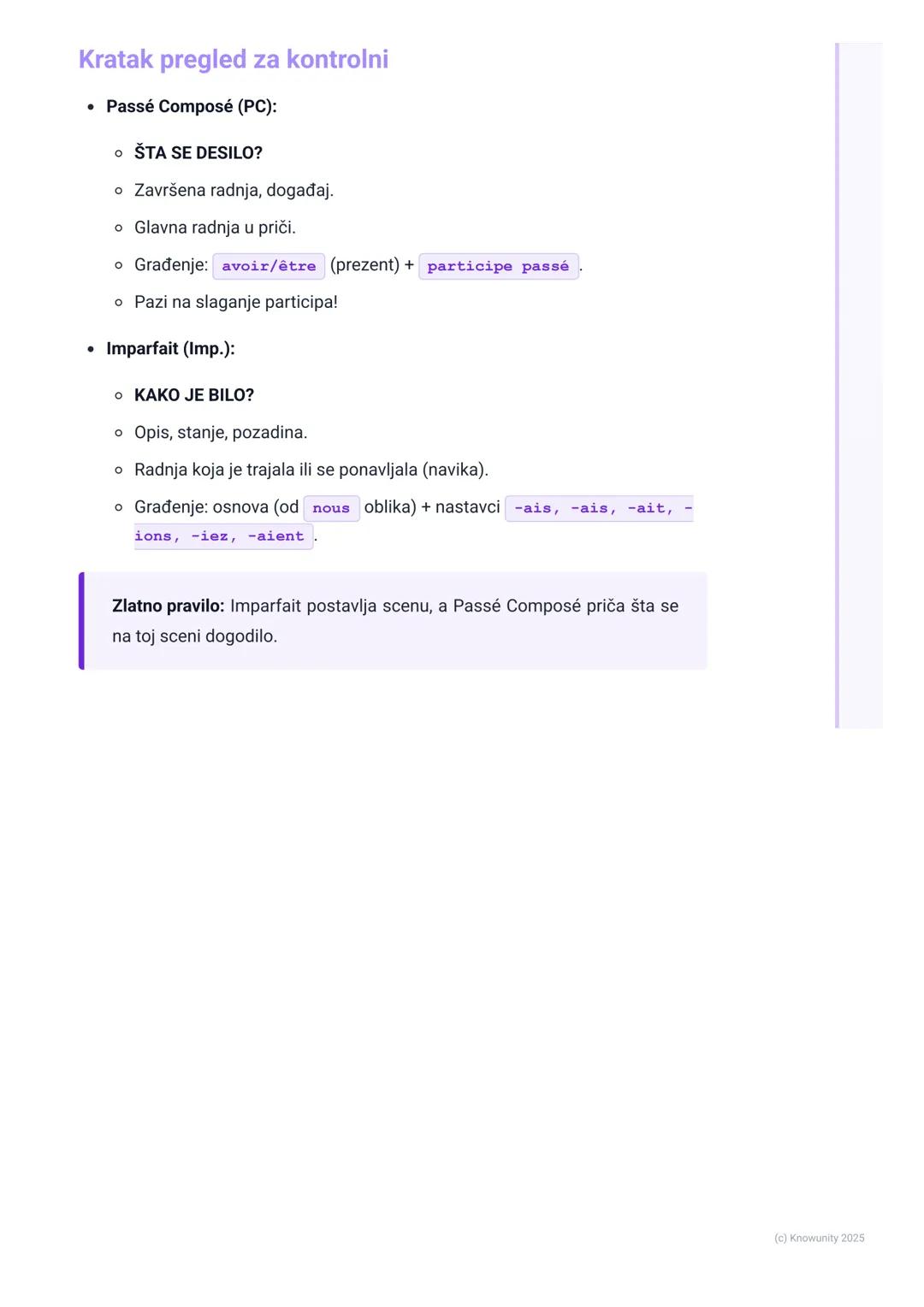 # Prošlo vreme (Passé Composé i
Imparfait)

Prošlo vreme: Passé Composé i Imparfait

Ovo je ključno za pričanje priča i opisivanje događaja 