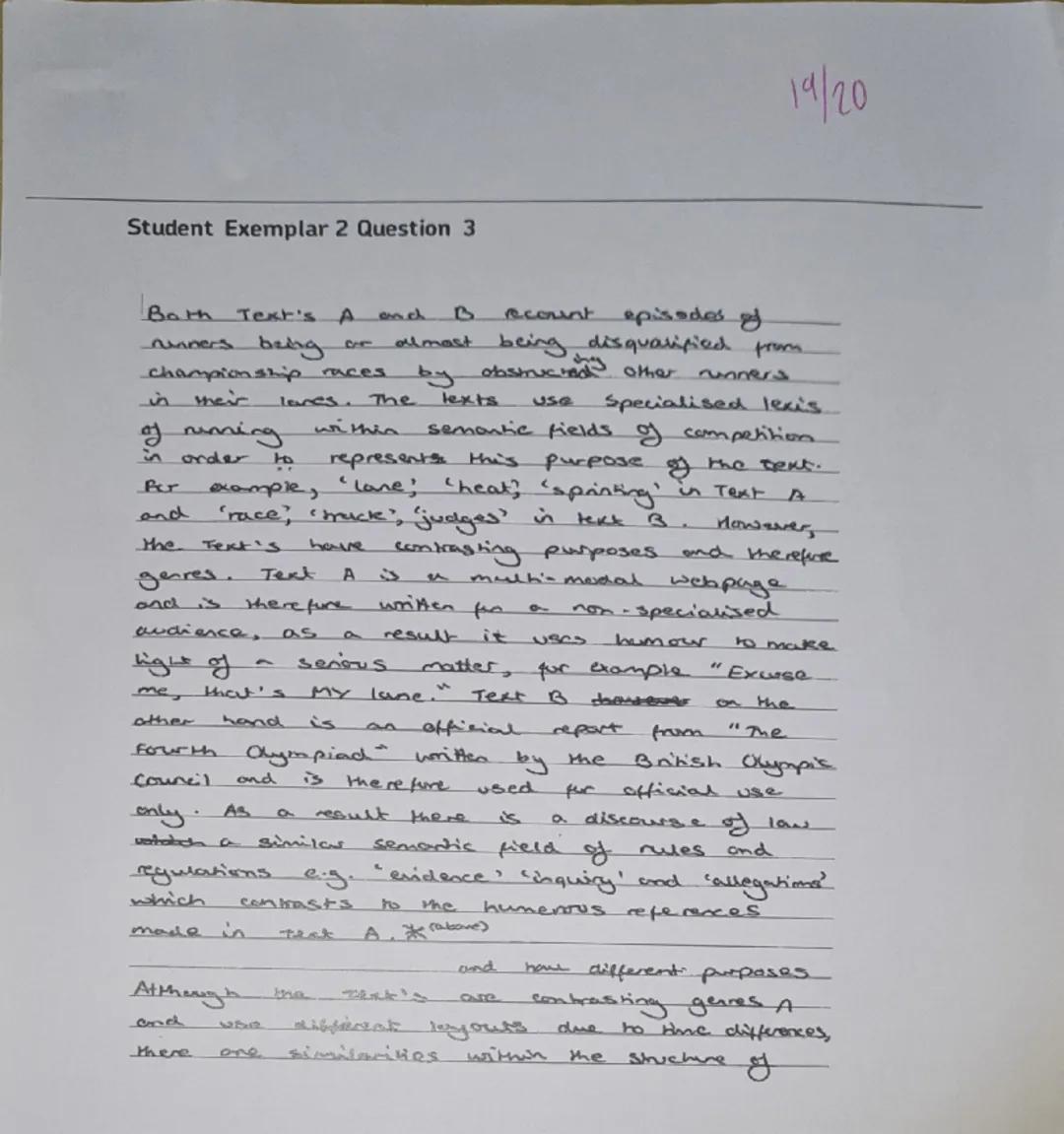 English Language Paper 1 Q3 A* Response: High-Scoring Example