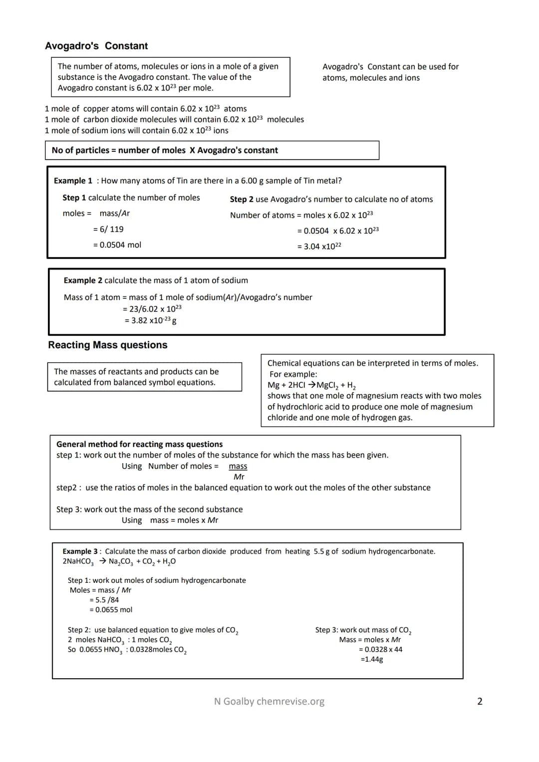 Revision Checklist :4.3 Quantitative Chemistry
Conservation of Mass
The law of conservation of mass states that no atoms are
lost or made du
