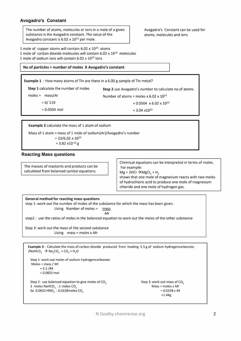 Revision Checklist :4.3 Quantitative Chemistry
Conservation of Mass
The law of conservation of mass states that no atoms are
lost or made du