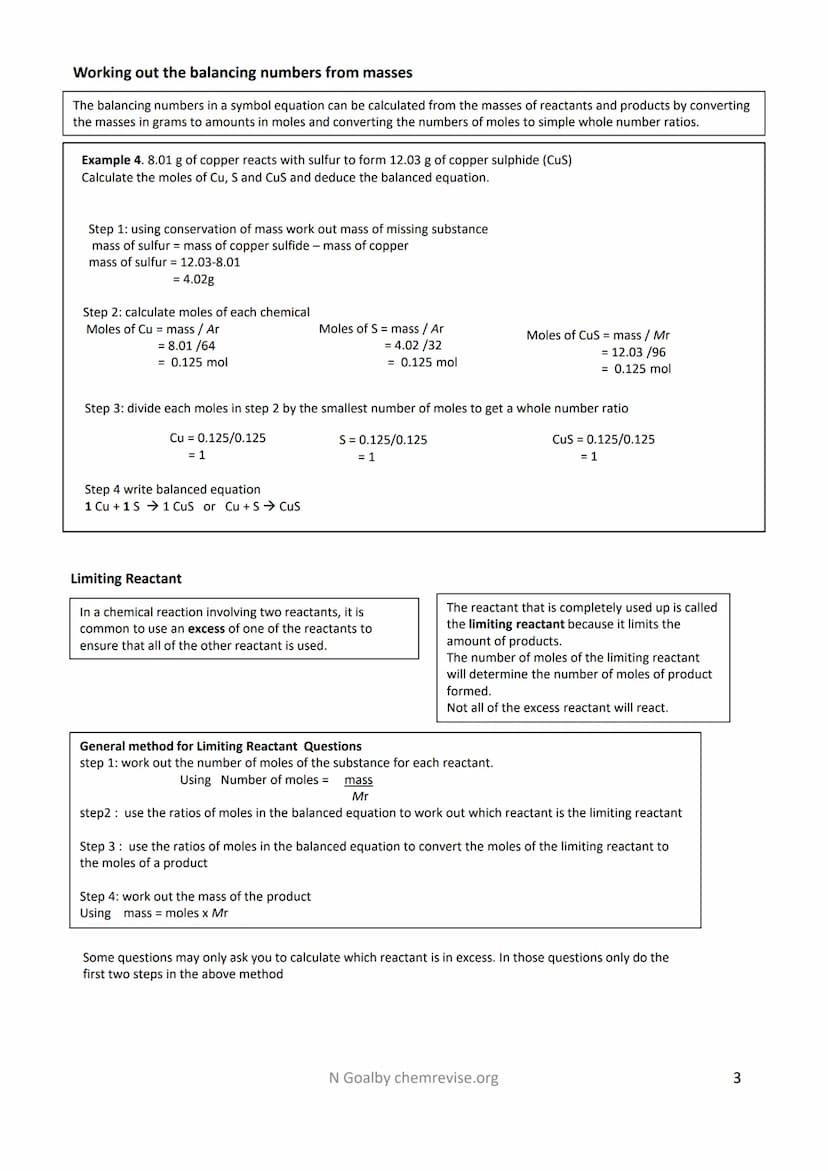 Revision Checklist :4.3 Quantitative Chemistry
Conservation of Mass
The law of conservation of mass states that no atoms are
lost or made du