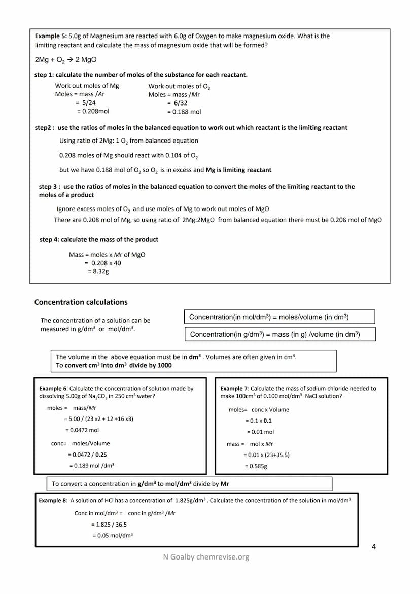 Revision Checklist :4.3 Quantitative Chemistry
Conservation of Mass
The law of conservation of mass states that no atoms are
lost or made du