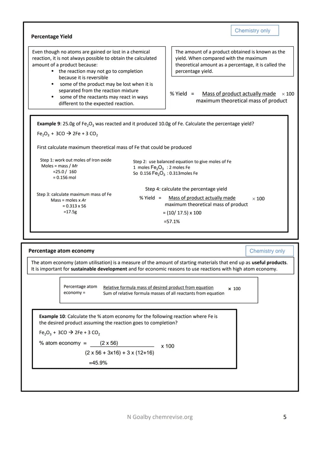 Revision Checklist :4.3 Quantitative Chemistry
Conservation of Mass
The law of conservation of mass states that no atoms are
lost or made du