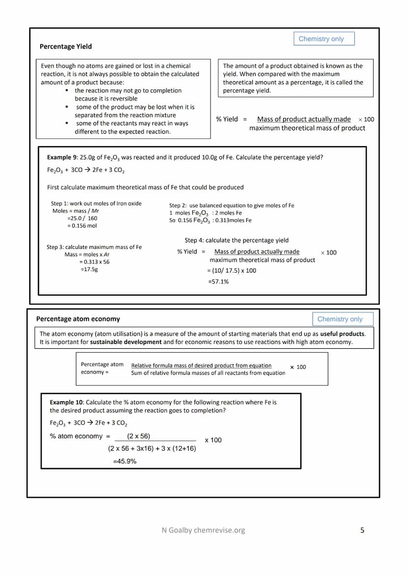 Revision Checklist :4.3 Quantitative Chemistry
Conservation of Mass
The law of conservation of mass states that no atoms are
lost or made du